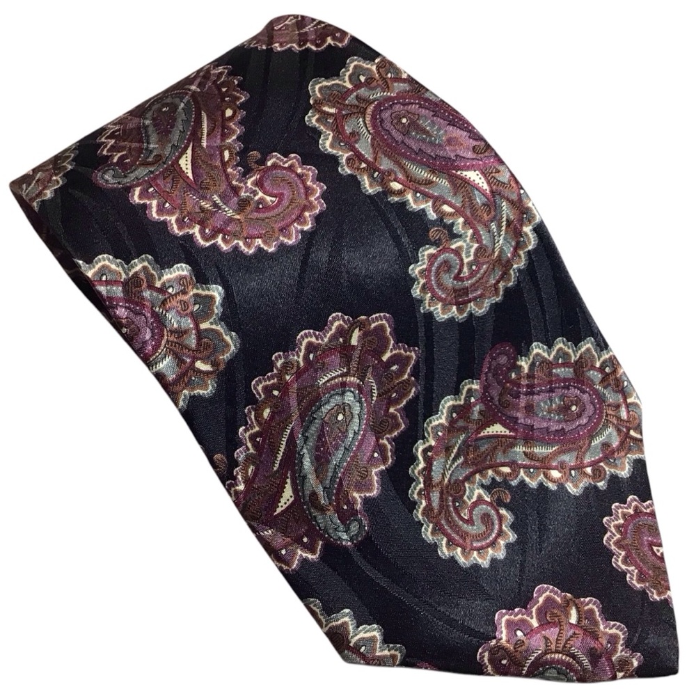 Stuart Hughes Tie Paisley Patterned Italian Silk Black Purple USA